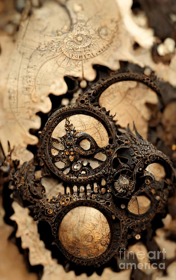Steampunk Digital Art - Steampunk gears #2 by Sabantha