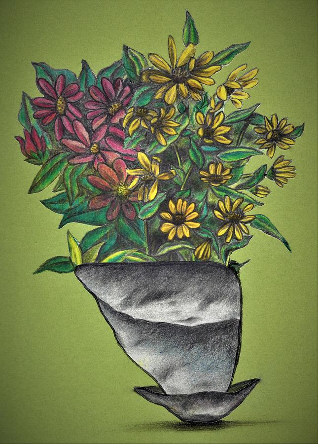 Still life with flowers #3 Drawing by Tara Krishna
