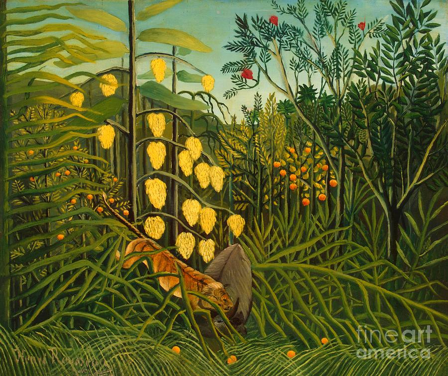 Struggle between Tiger and Bull #3 Painting by Henri Rousseau