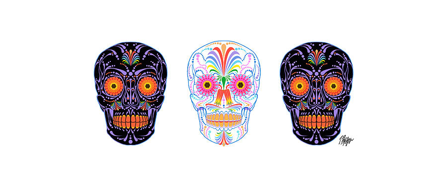 3 Sugar Skulls Digital Art by Tim Phelps