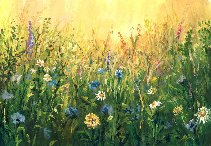 Summer meadow, watercolor painting #3 Drawing by Pobytov