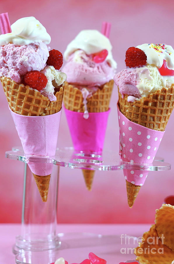 Summertime pink ice cream cones #3 Photograph by Milleflore Images