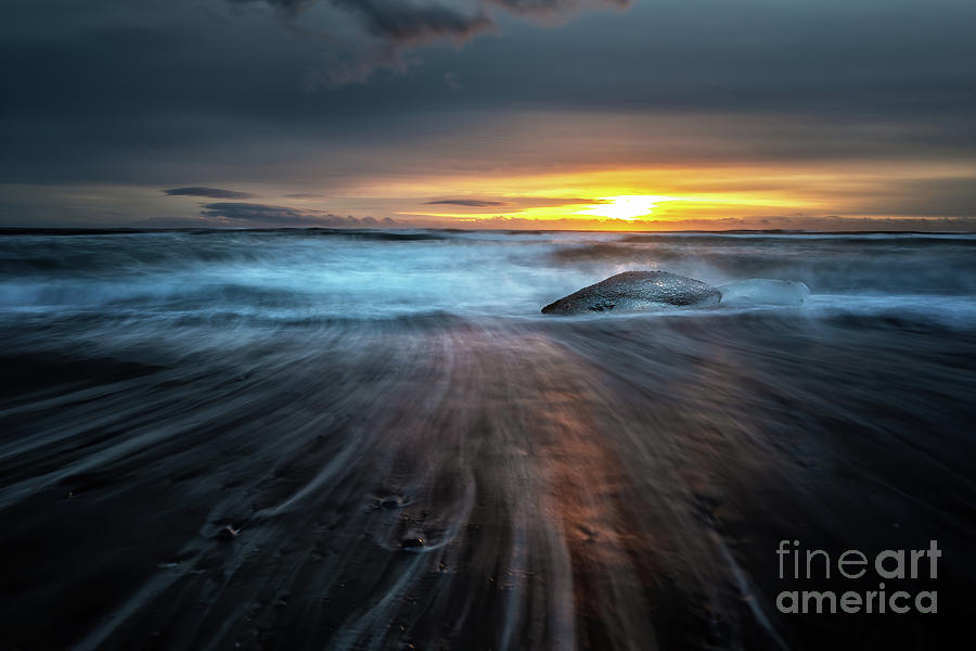 Sunrise on Diamond Beach, Southeast Iceland. Photograph by Jane Rix