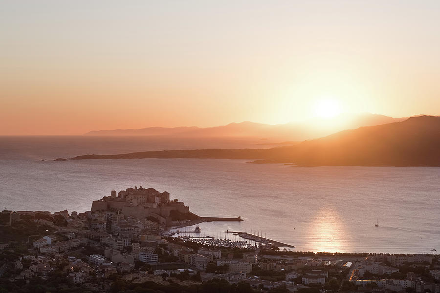 Sunrise Over Calvi Bay And Citadel In Corsica Photograph