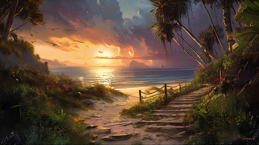 Sunset at Beach Digital Art by SampadArt Gallery - Fine Art America