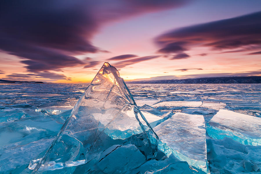 Sunset on the ice of Lake Baikal #3 Photograph by Anton Petrus