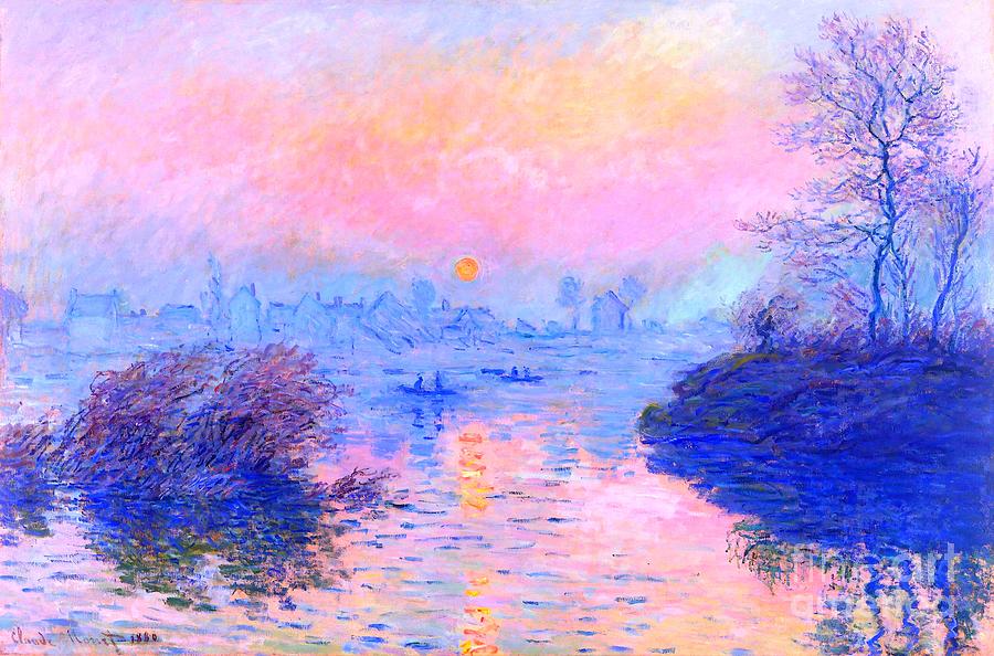 Sunset on the Seine at Lavacourt, Winter Effect #3 Painting by Claude Monet