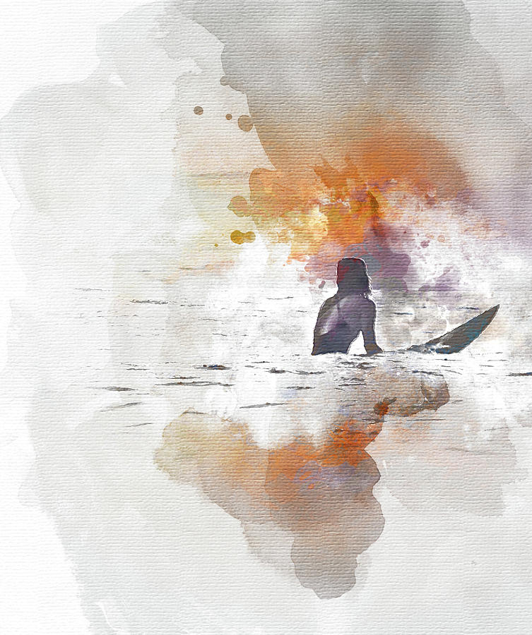 Surfer Watercolor Print Painting Art & Collectibles Sibawor.id