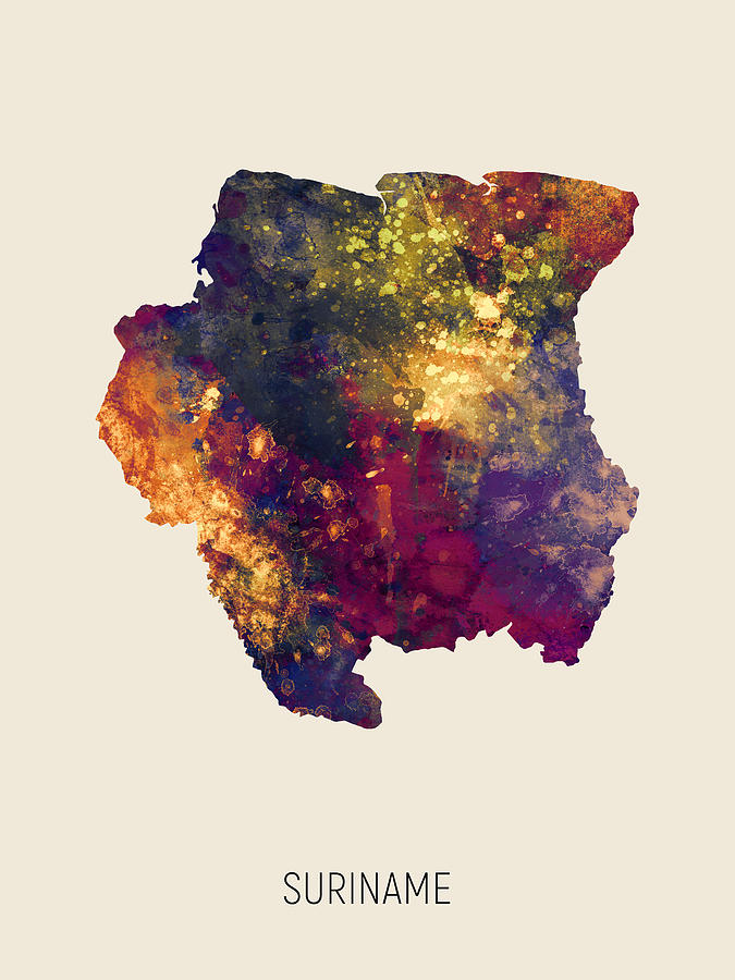 Suriname Watercolor Map #3 Digital Art by Michael Tompsett