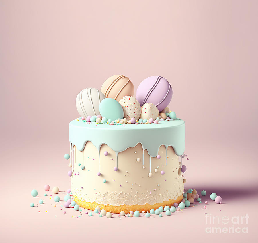 Sweet birthday cake in pastel colors. Generative ai #3 Photograph by Michal Bednarek
