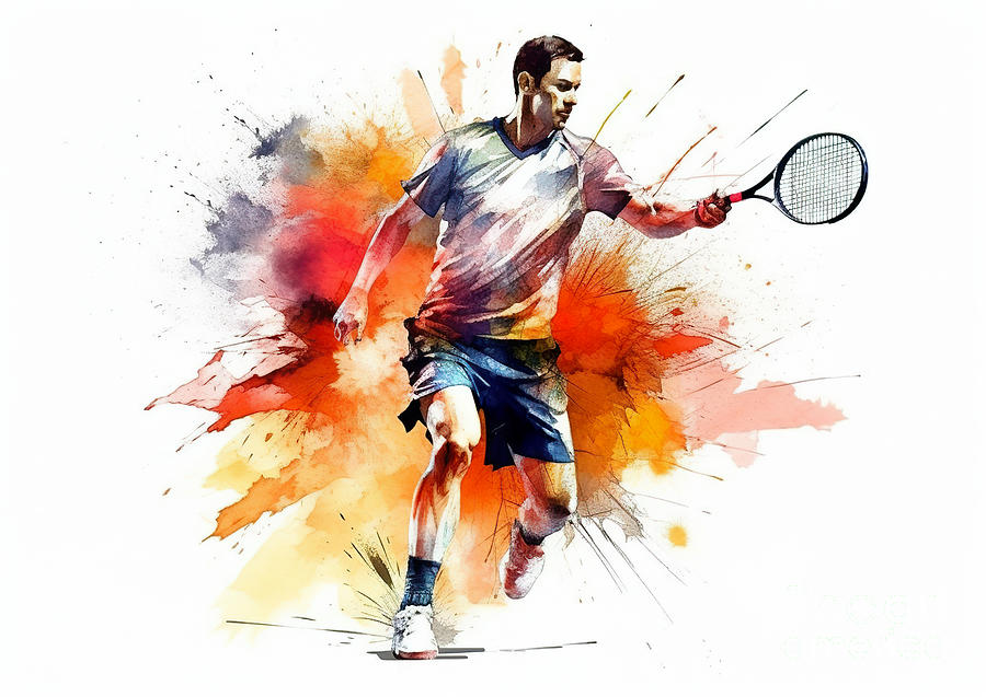 Tennis player in action during colorful paint splash. #3 Digital Art by Odon Czintos