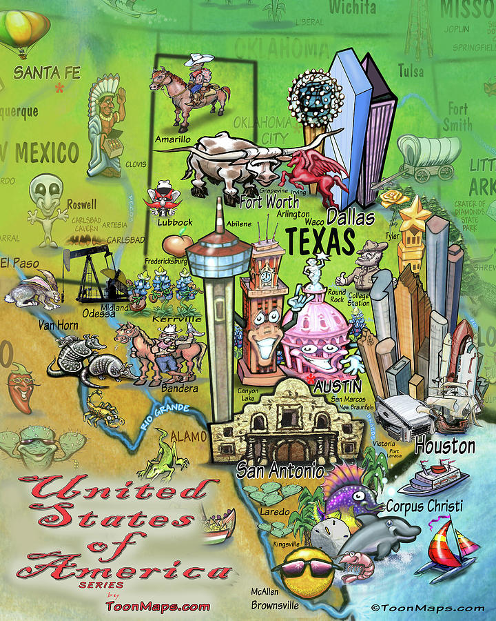 Texas Fun Map #1 Digital Art by Kevin Middleton
