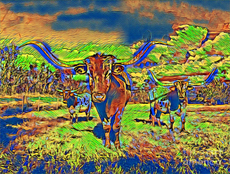 3 Texas Longhorns Digital Art by Christine Tyler