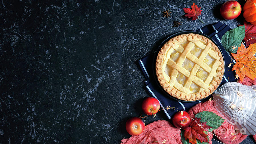 Thanksgiving Photograph - Thanksgiving apple and pumpkin pies on dark marble background. #3 by Milleflore Images
