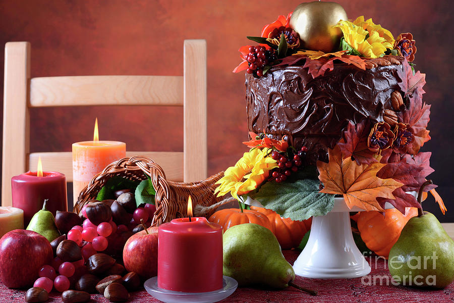 Thanksgiving Autumn Fall Theme Chocolate Cake #3 Photograph by Milleflore Images
