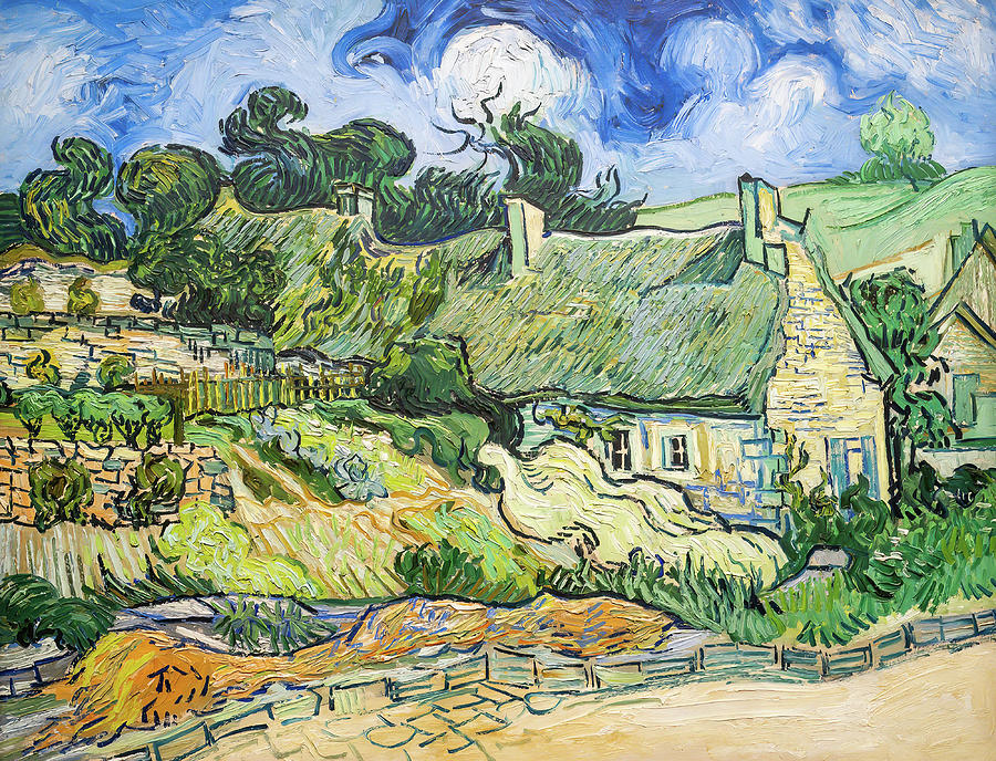 Vincent Van Gogh Painting - Thatched Cottages at Cordeville #3 by Vincent van Gogh
