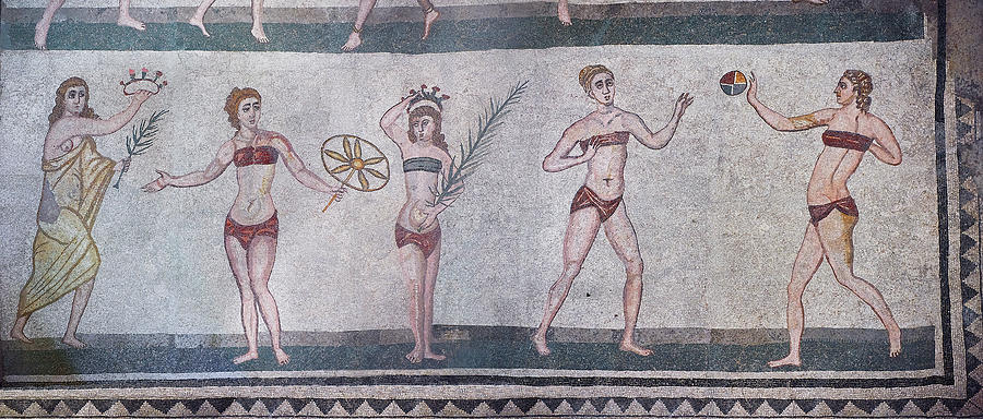 The Bikini Girls Roman mosaic - Villa Romana del Casale Sicily #1 Photograph by Paul E Williams