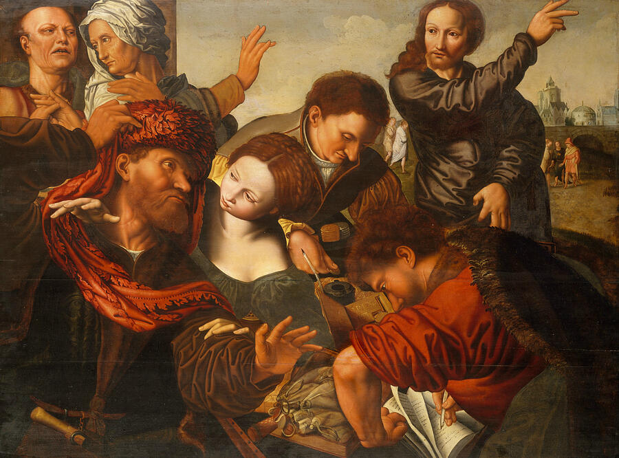 Flemish Painters Painting - The Calling Of Matthew by Workshop of Jan Sanders van Hemessen Flemish Painters Painting - The Calling Of Matthew by Workshop of Jan Sanders van Hemessen