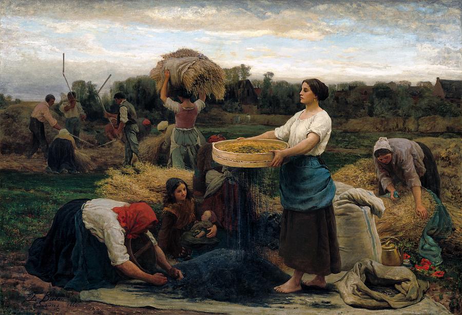 The Colza, Harvesting Rapeseed #3 Painting by Jules Breton