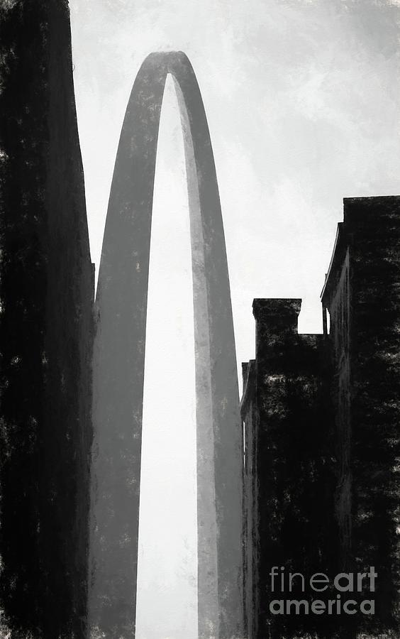 Sunset Photograph - The Gateway Arch - St. Louis, MO - Charcoal II #3 by Chris Mautz