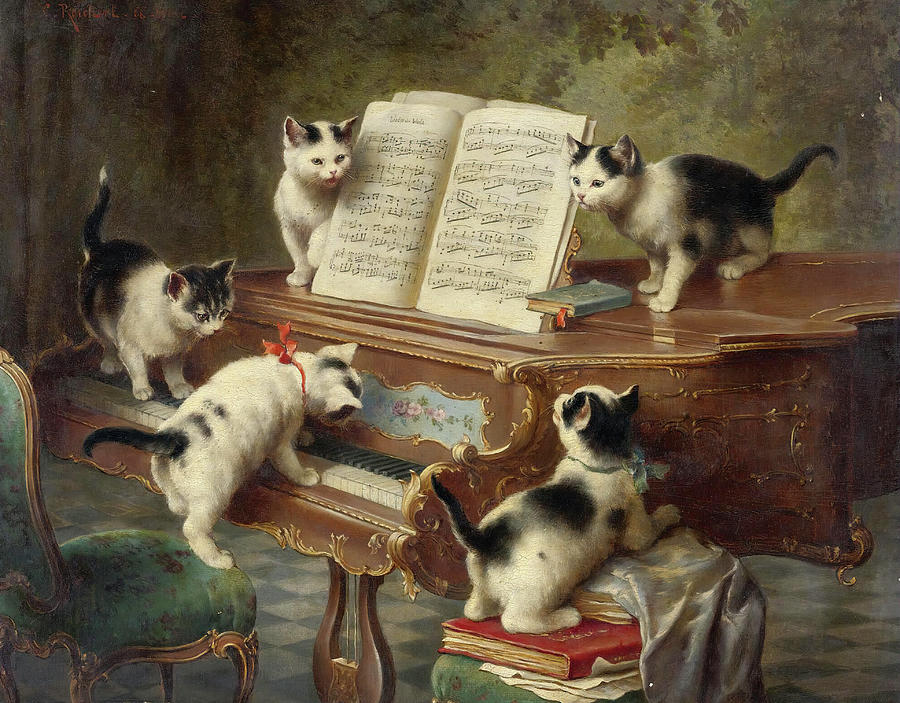The Kittens Recital 1908 Painting by Carl Reichert