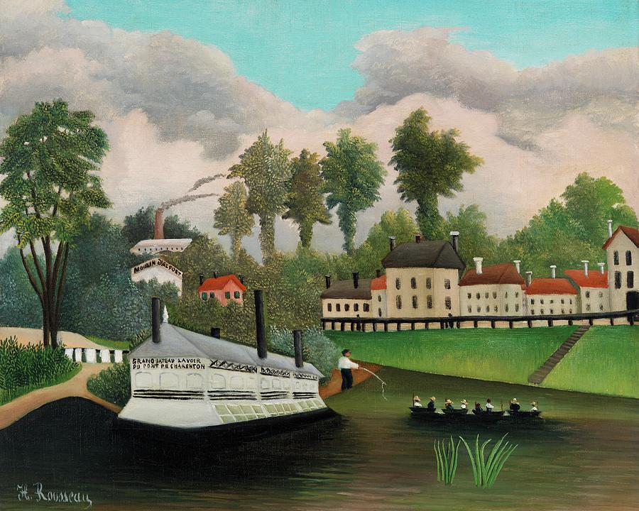Henri Rousseau Painting - The Laundry Boat of Pont de Charenton #4 by Henri Rousseau