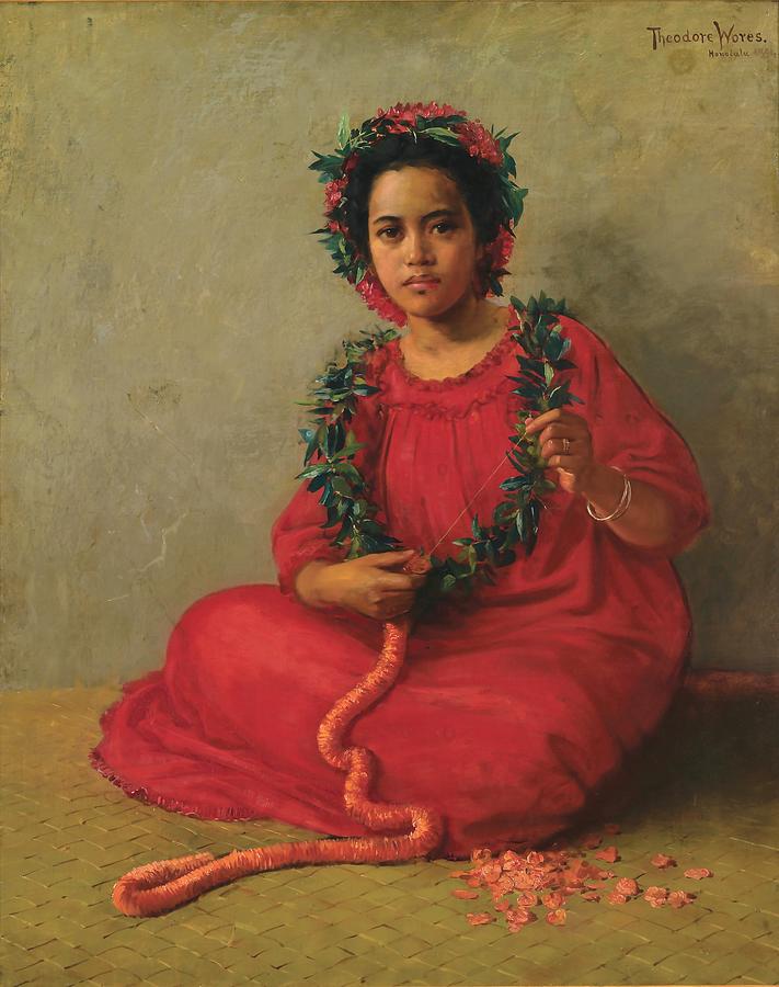 Maker Painting - The Lei Maker  by Theodore Wores