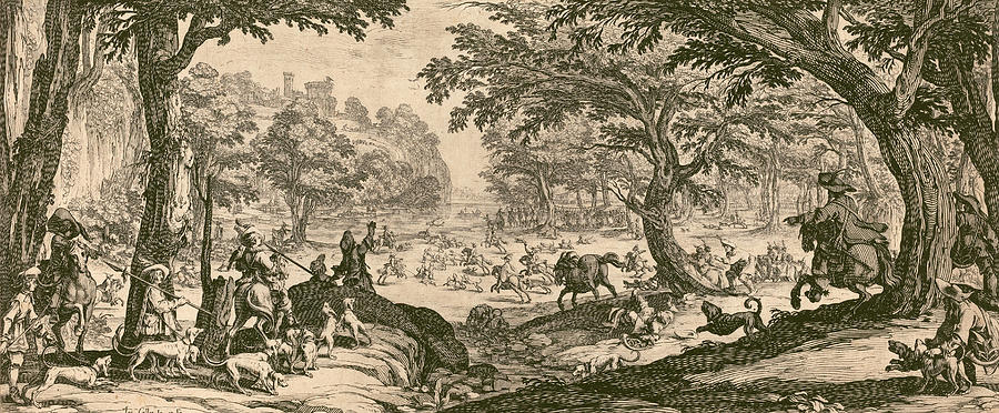 The Stag Hunt #3 Drawing by Jacques Callot