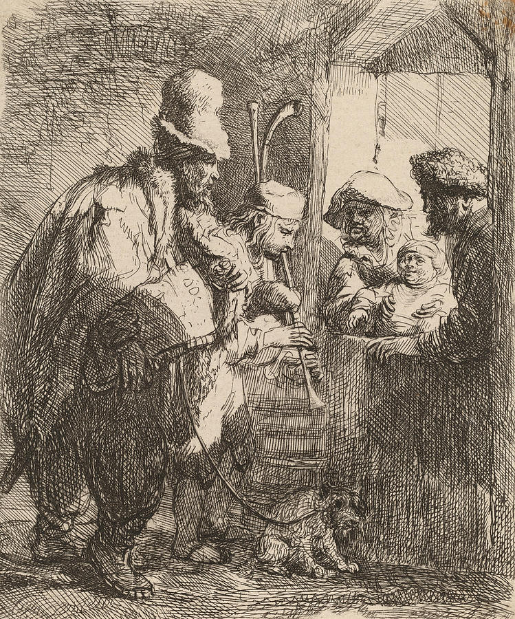 The Strolling Musicians #5 Drawing by Rembrandt van Rijn