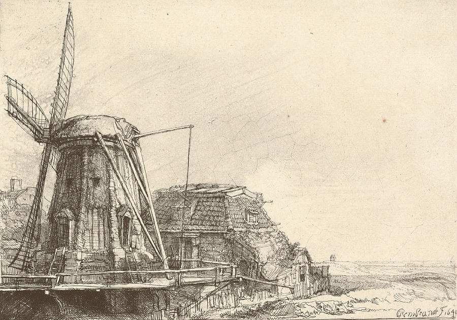 The Windmill Drawing by Rembrandt van Rijn - Fine Art America