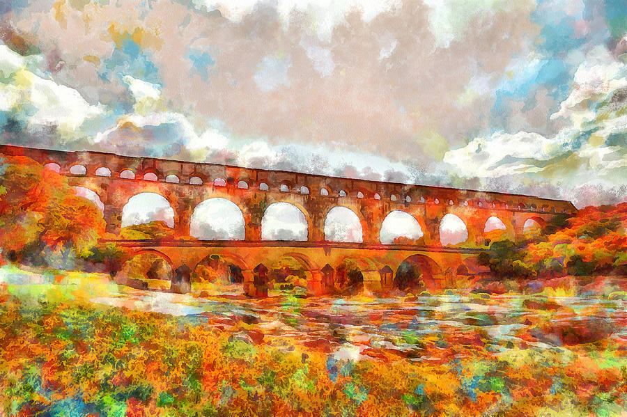 The world famous Pont du Gard #3 Digital Art by Gina Koch