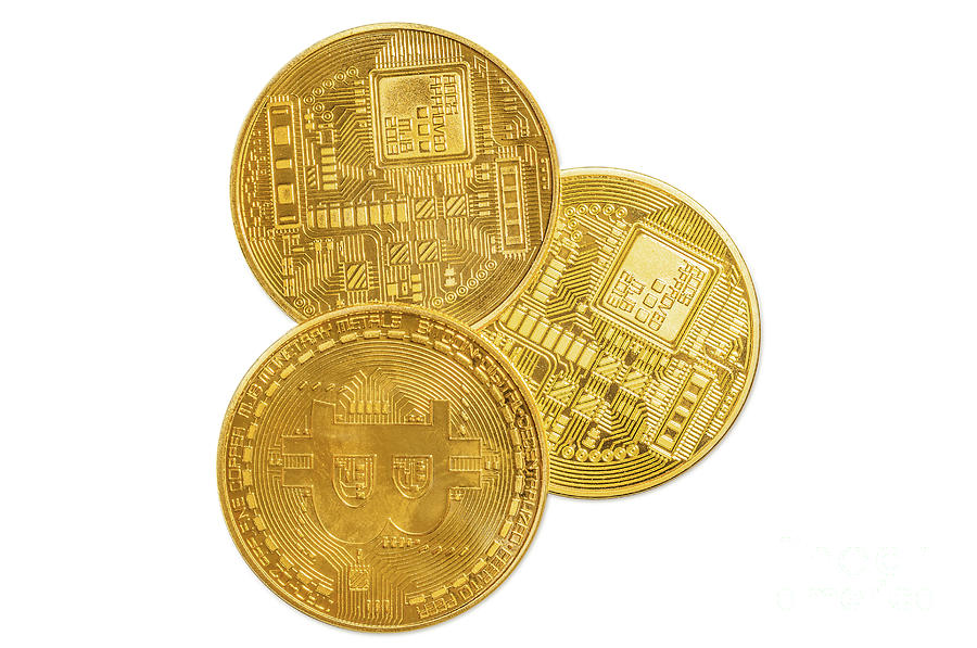 three Bitcoins isolated #3 Photograph by Benny Marty