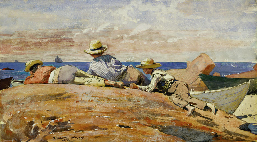 Beach Painting - Three Boys on the Shore #3 by Winslow Homer