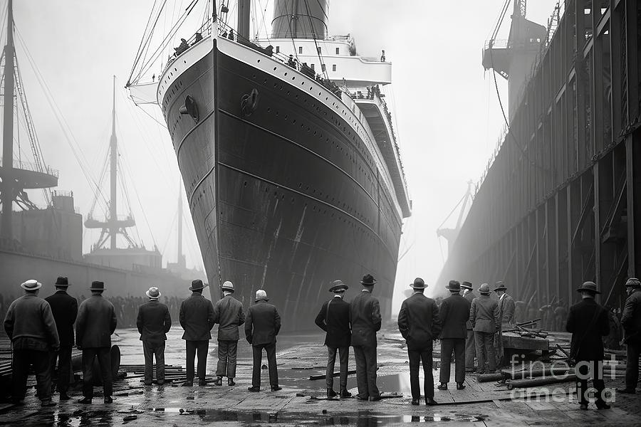 Titanic in construction site vintage photo #3 Digital Art by Benny Marty