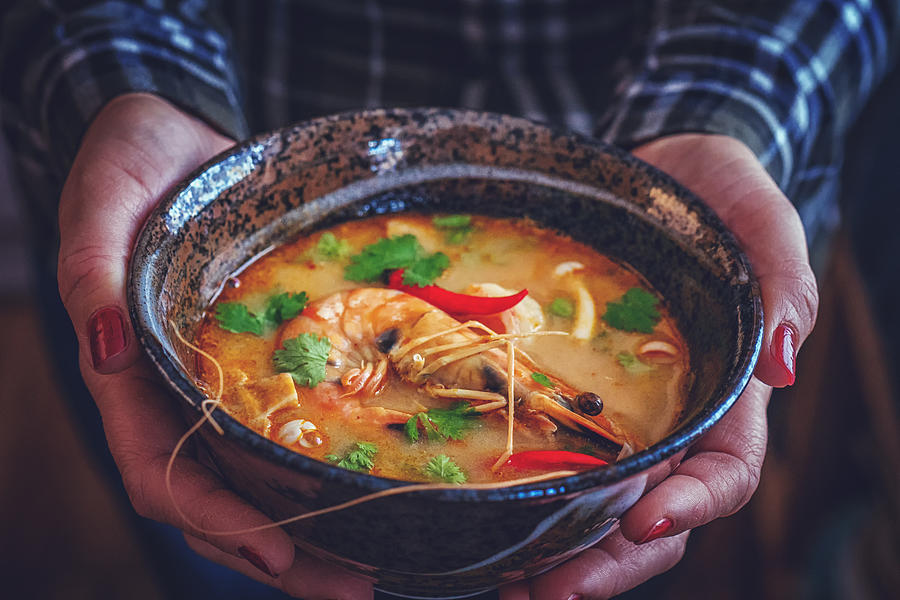 Tom Yum Goong Nam Kon Thai Soup with Shrimps, Enoki Mushrooms and Fresh Chili #3 Photograph by GMVozd