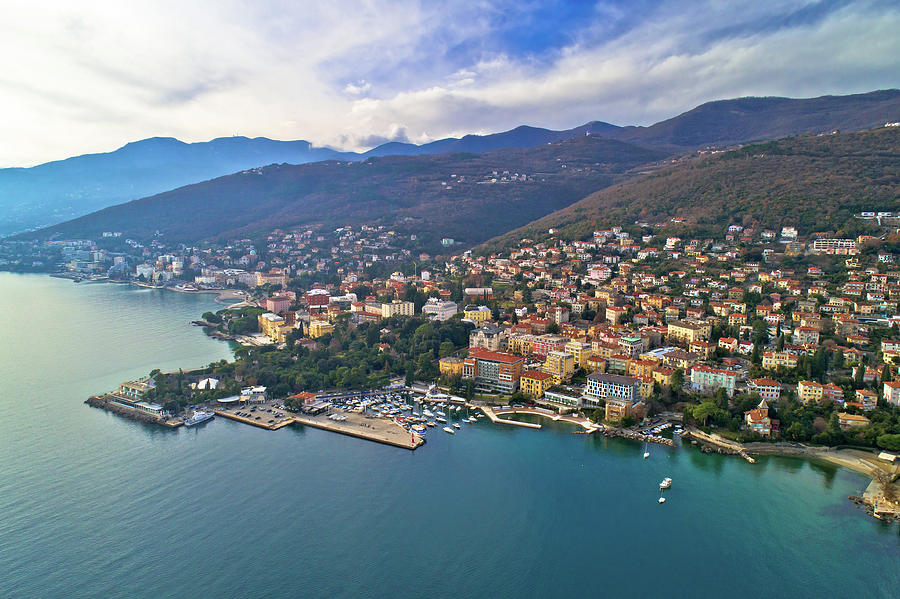 Town of Opatija and Lungomare sea walkway aerial panoramic view #3 Photograph by Brch Photography