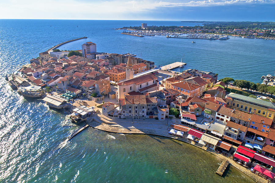 Town of Umag historic coastline architecture aerial view #3 Photograph by Brch Photography