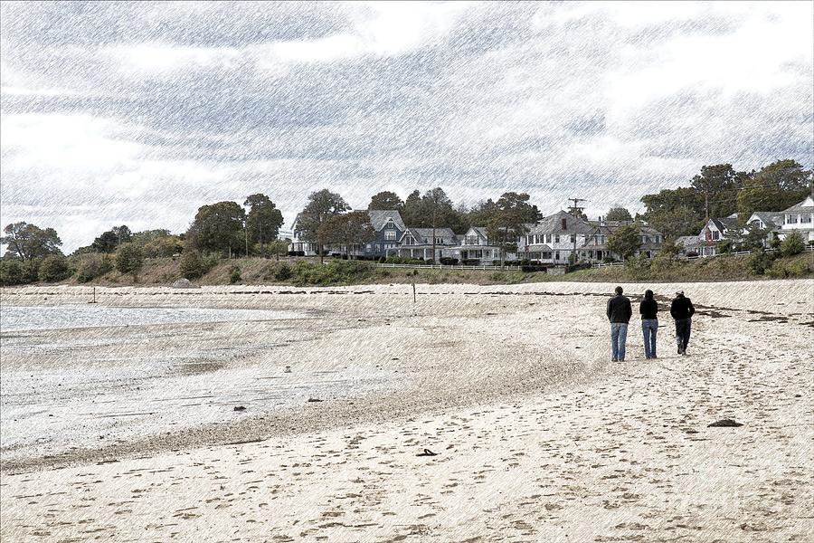 Trio walking the beach on a cold autumn day at Onset, MA. #3 Photograph by William Kuta