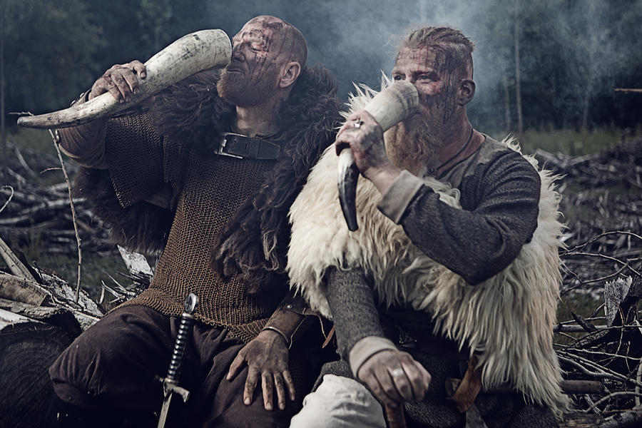 Two Authentic Caucasian Bearded Viking Warriors in Outdoor Forest Setting #3 Photograph by Lorado