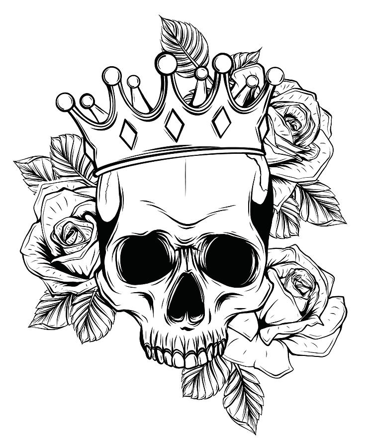 Vector illustration human death skull in crown with roses 3 Digital