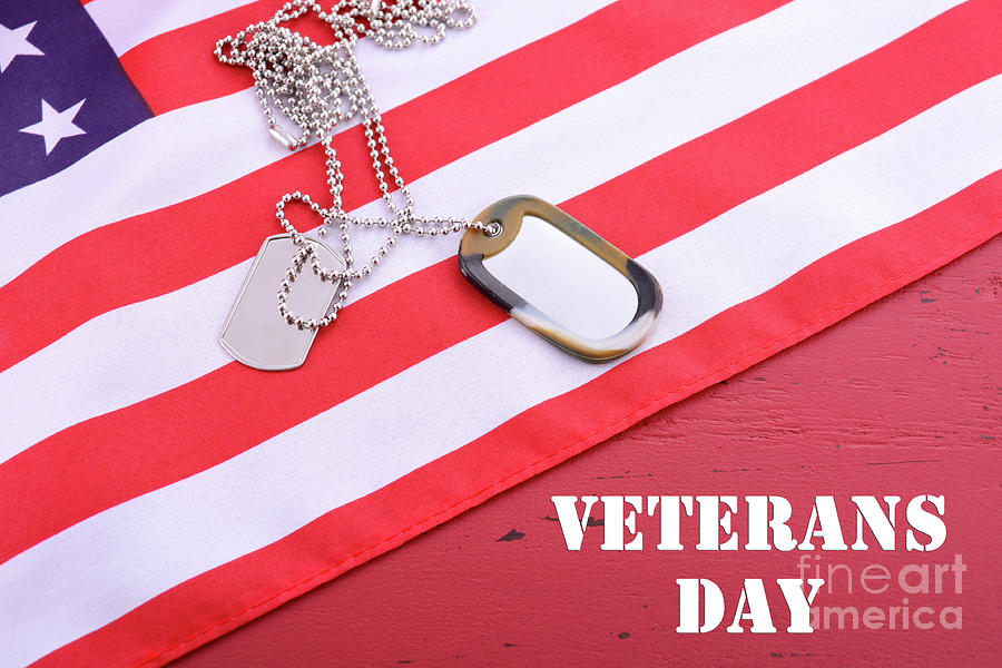 Veterans Day USA Flag with dog tags #3 Photograph by Milleflore Images