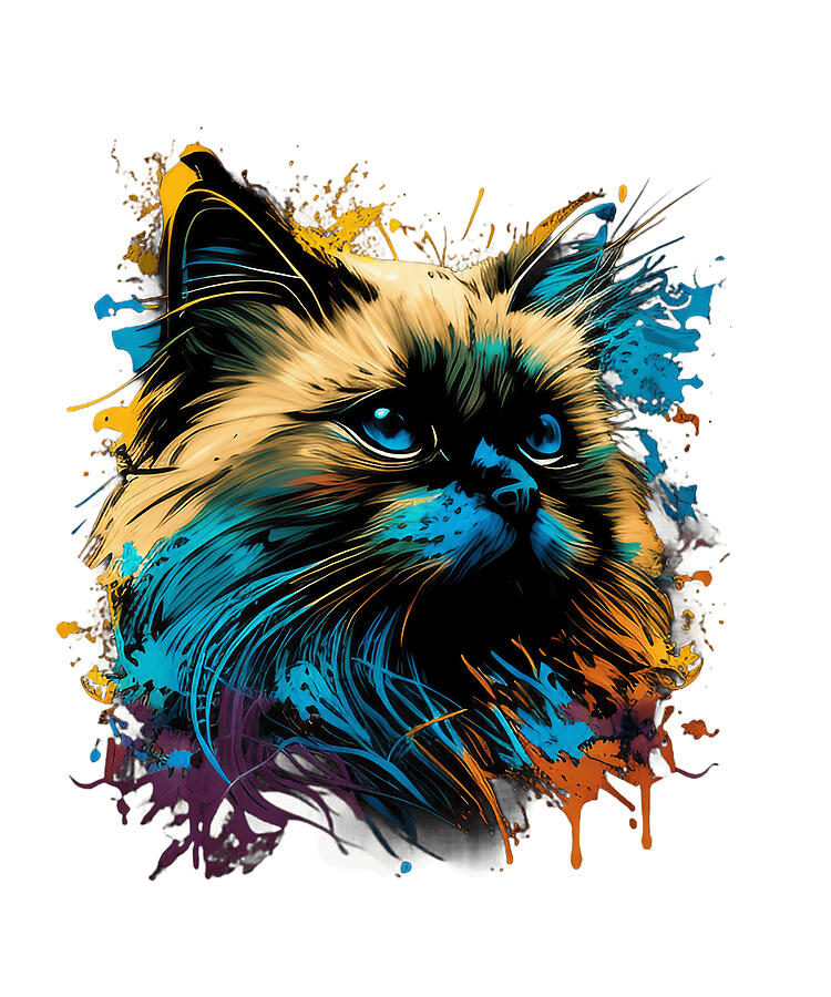 Birman Cat Digital Art - Vibrant Birman Cat Splash Color Fusion #3 by Maximus Designs