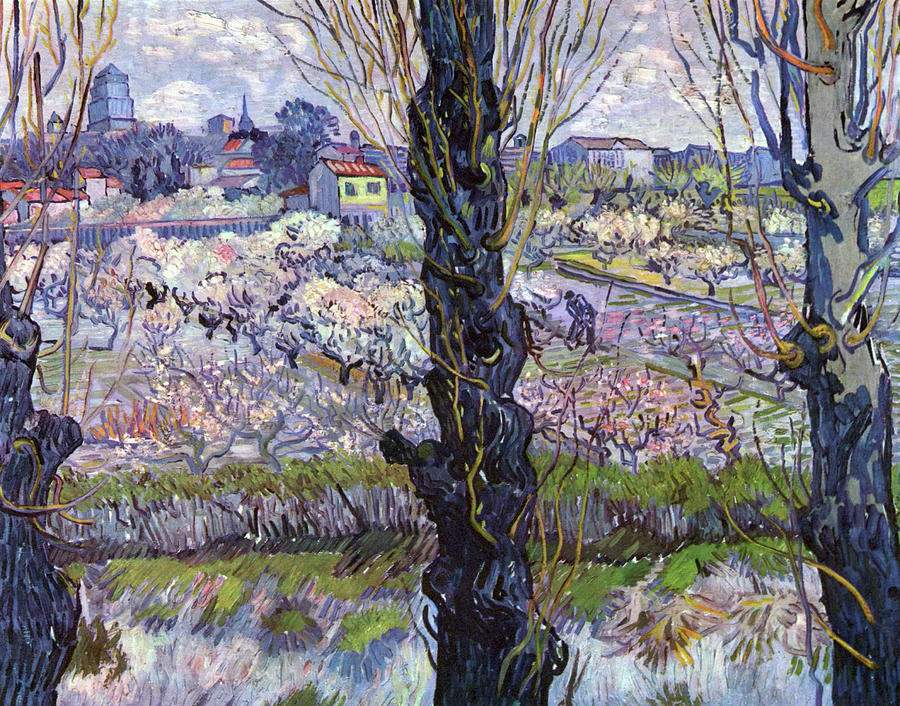 View Of Arles, Flowering Orchards Digital Art by Vincent van Gogh ...