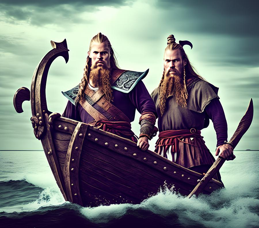 Viking Warriors on Boat, Generative AI Illustration Digital Art by ...