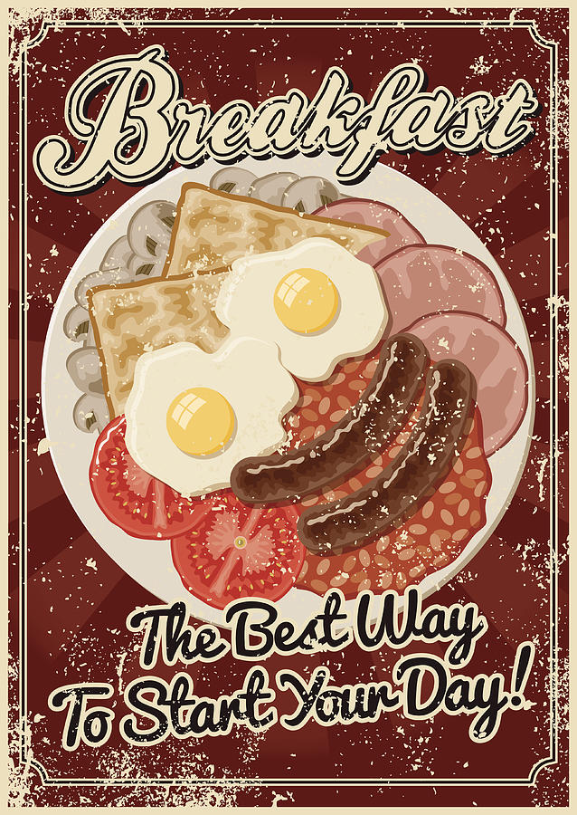 Vintage Screen Printed Breakfast Poster #3 Drawing by Bortonia