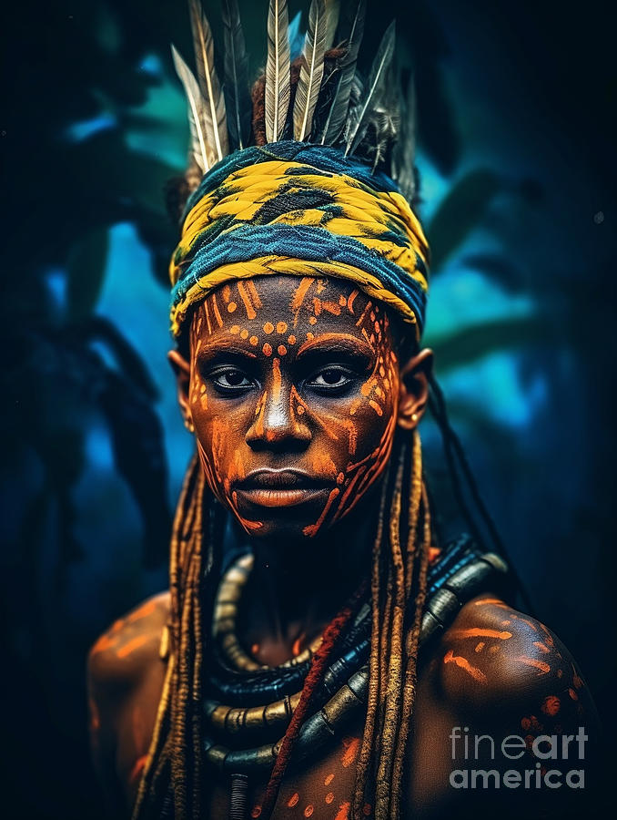 Warrior  from  Crocodile  men  of  Sepik  region  by Asar Studios #3 Painting by Celestial Images