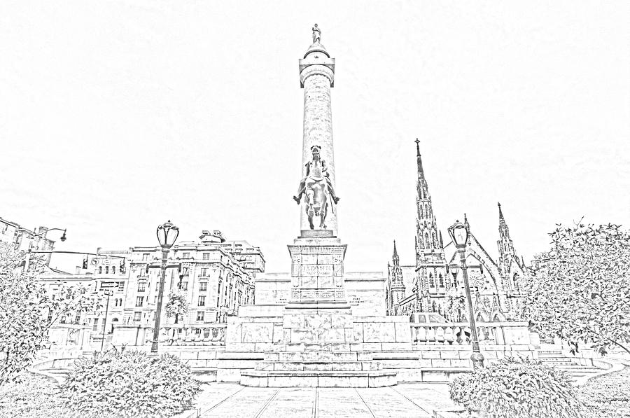 George Washington Digital Art - Washington Monument in Baltimore Drawing #3 by Craig Fildes