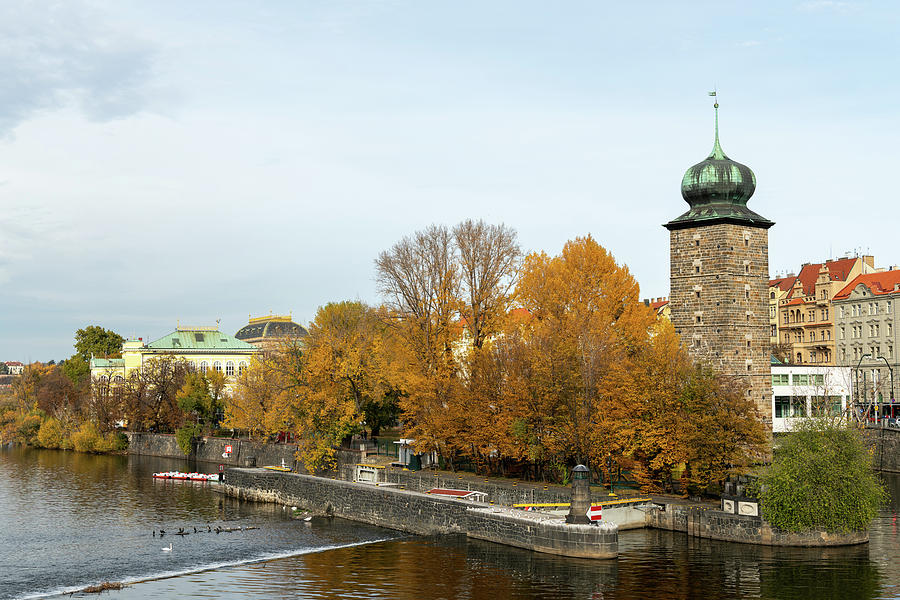 Water Tower Near River Vltava In Prague On A Cloudy Day In Autumn Photograph