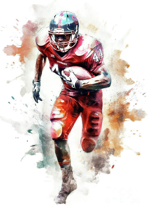 Watercolor abstract representation of American football.  #3 Digital Art by Odon Czintos