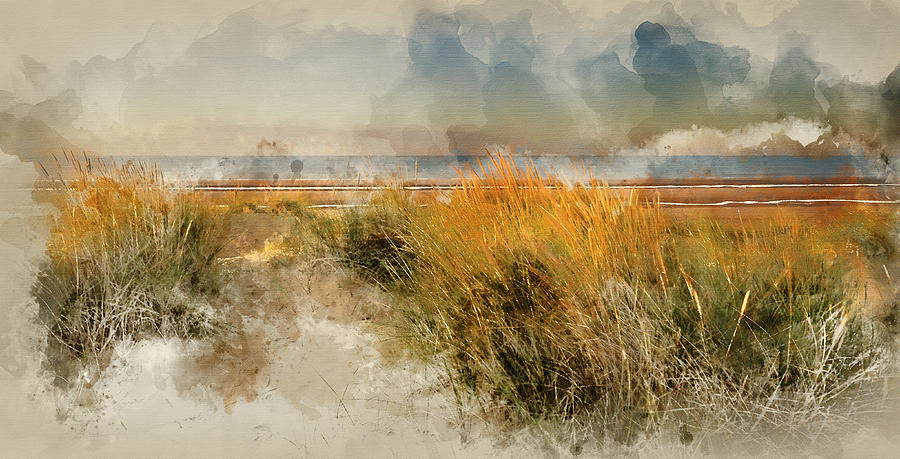 Nature Digital Art - Watercolor painting of Beautiful sunrise over sand dunes system  #3 by Matthew Gibson